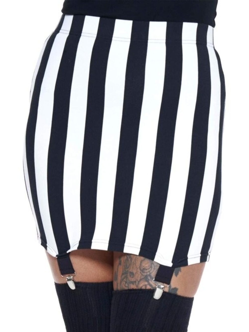 Spencer's BodyRage Black & White Stripe Mini Skirt with Garter Straps Size Small